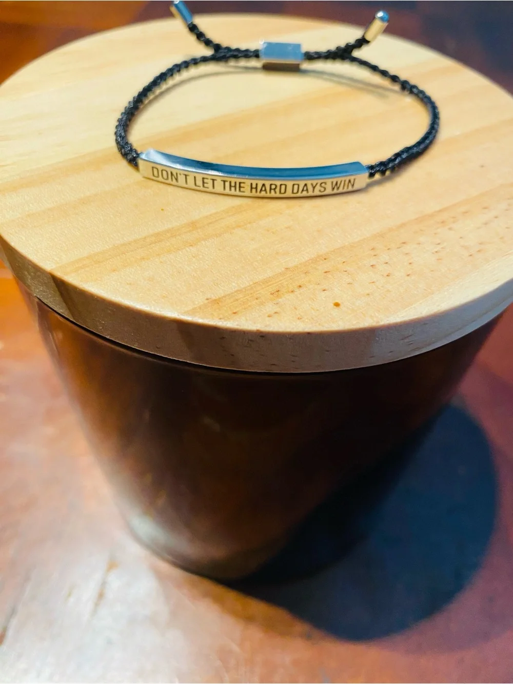 Inspiring Black Cord ID Bracelet with Silver Plate - Motivational Quote